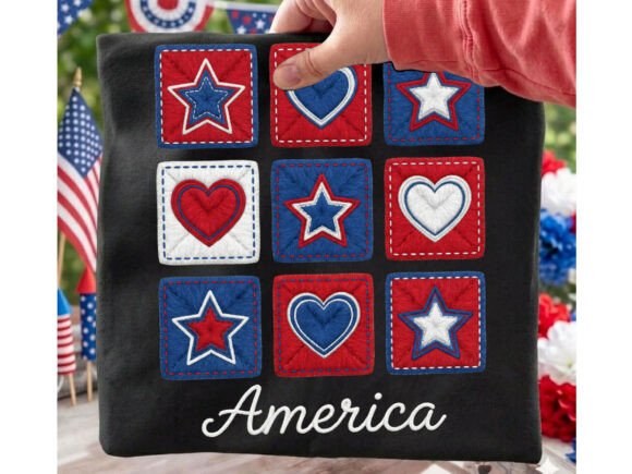 America Quilt Stars Hearts Tshirt Png: Patriotic Design for Your Projects