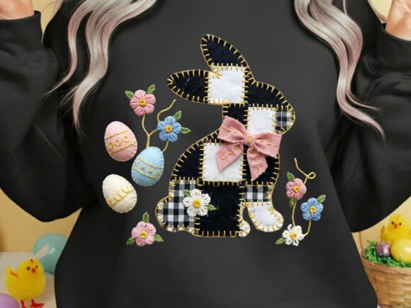 Checkered Bunny Easter Faux Yarn Png: Modern Spring Style