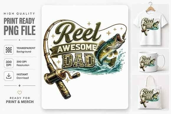 Reel Awesome Dad Shirt PNG: A Catch for Your Merch Line