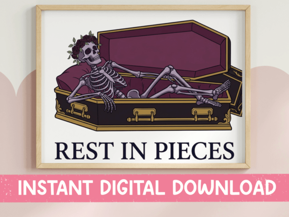 Rest in Pieces Skeleton Coffin SVG: Gothic Elegance for Your Projects