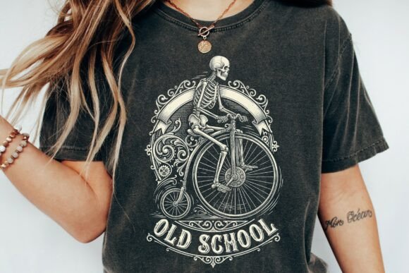 Skeleton Riding Bicycle Old School: Vintage Macabre Meets Modern Design