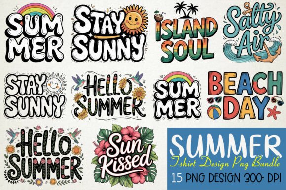 Summer T-Shirt Design PNG Bundle: Sunny Graphics for Every Project