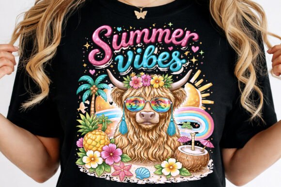Summer Vibes PNG: Highland Cow Design for Your Projects