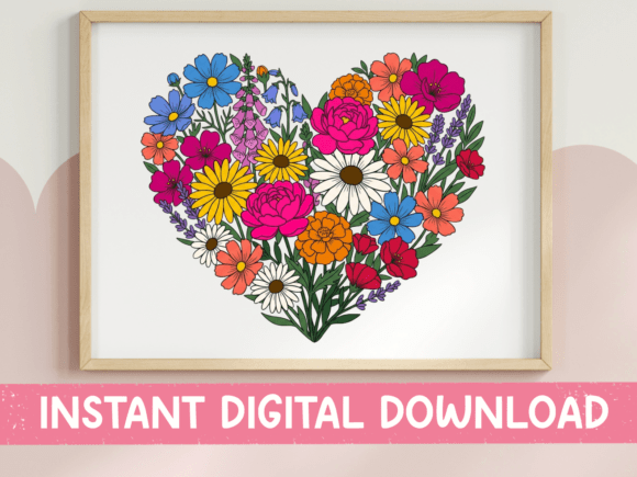 Wildflower Heart Outlined SVG PNG: A Bold Botanical Graphic